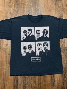 Vintage 90s Britpop Graphic Tee - Retro UK Rock Band Style Black Shirt